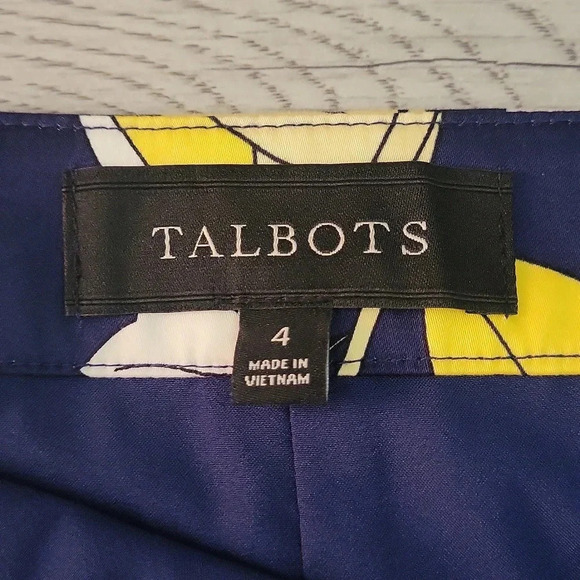 🛍Talbots Womens 4 Navy Yellow Floral A Line Side Zip Lined Skirt Cotton Spring - Picture 2 of 5